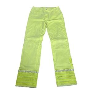 Luxe Neon Yellow Embellished Cropped Jeans